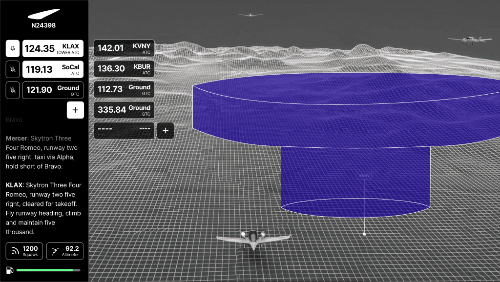 Skytron 3D Airspace Visualization with real-time traffic and Class B airspace boundaries